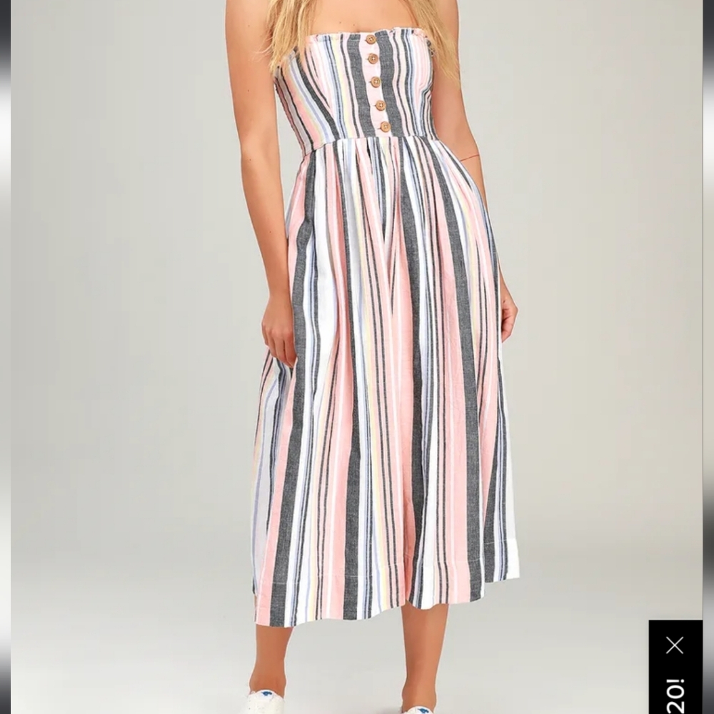 Free People Striped Strapless Maxi Dress in Pink, White, Gray